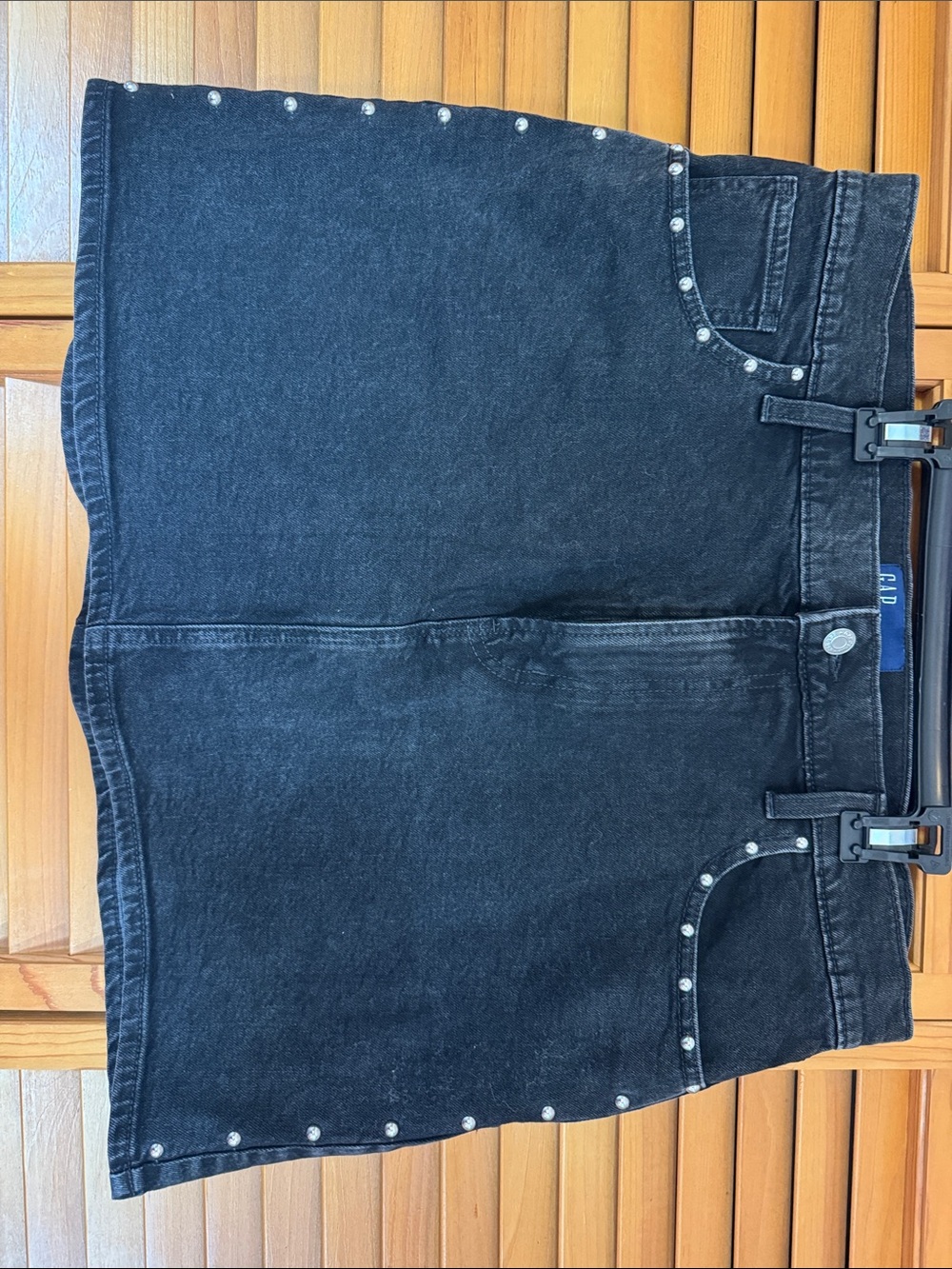 GAP Black Denim Mini Skirt with Silver Stud Trim